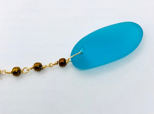 Turquoise Glass, Gems and Bead Lariat