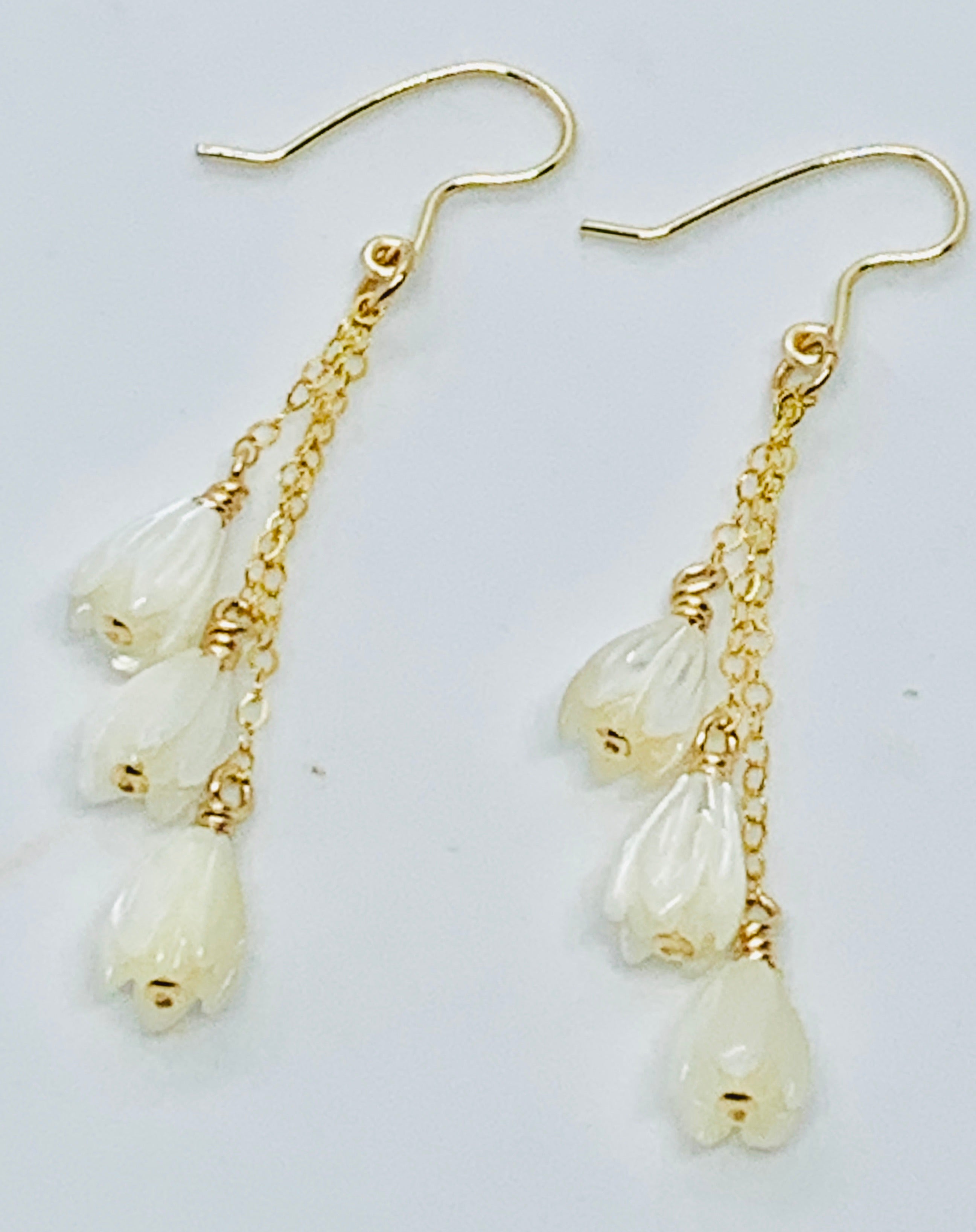 Pikake Waterfall Earrings. Mother Of Pearl. Gold high quality Filled