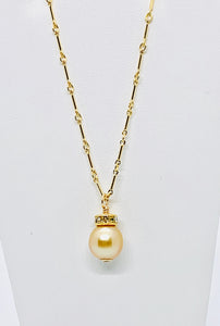 South Sea Golden Pearl • Simulated Diamond Bead Necklace