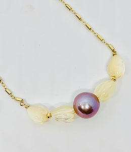 Pikake Blooms and Pink Edison Pearl Necklace