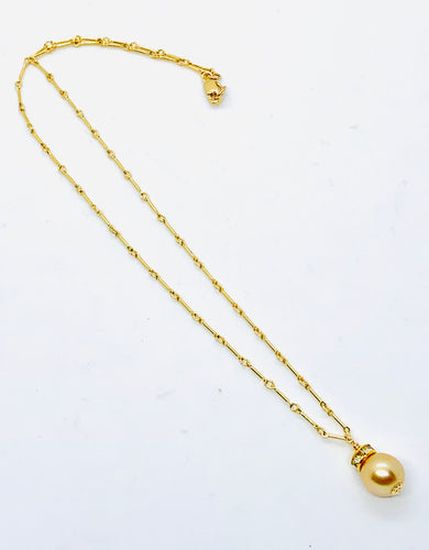 South Sea Golden Pearl • Simulated Diamond Bead Necklace