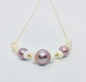 Pretty Pink Edison Pearls and Puka Shell Necklace