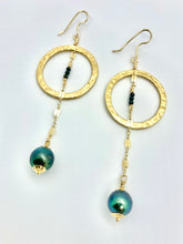 Load image into Gallery viewer, Tahitian Pearl Hoop Dangle Earrings