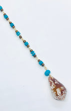 Load image into Gallery viewer, Cone Shell with Turquoise and Brown Bead Lariat