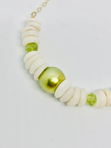 Pistachio and Puka Shell Floating Necklace
