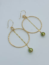 Load image into Gallery viewer, Dangling Pistachio Pearl Hoops
