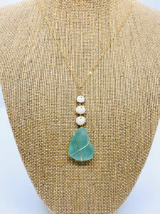 Triple Puka shell • Beachglass Necklace