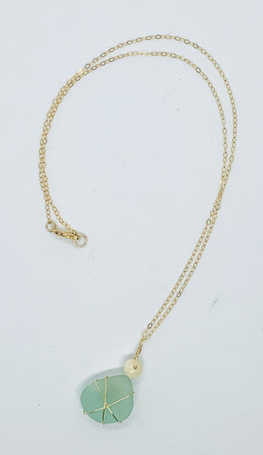 Beachglass ~ Puka Shell necklace