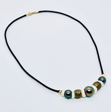 Load image into Gallery viewer, Multi Tahitian Pearls and Pukas On Black Cord