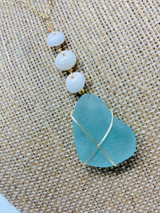 Triple Puka shell • Beachglass Necklace