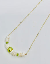Load image into Gallery viewer, Pistachio and Puka Shell Floating Necklace