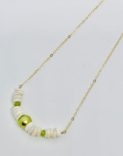 Pistachio and Puka Shell Floating Necklace