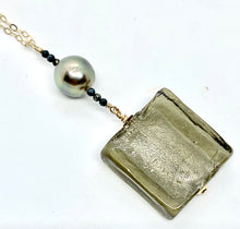 Load image into Gallery viewer, Silver Infused Glass and Tahitian Pearl Necklace