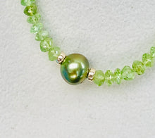 Load image into Gallery viewer, Floating Pistachio Tahitian Pearl and Peridot gemstones